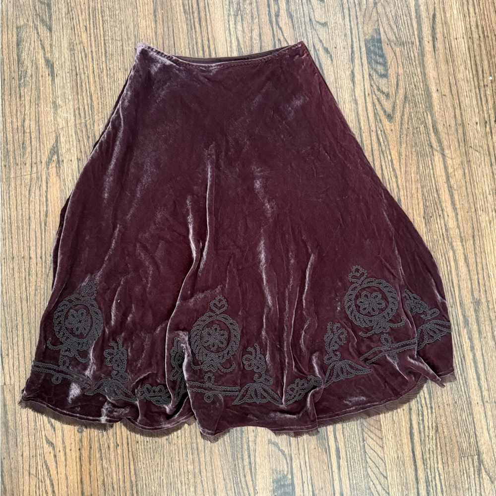 Velvet Embroidered Midi Skirt